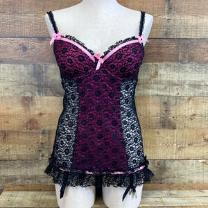 Victoria’s Secret Bustier Sexy Little Things Womens Size 36B Pink Black Lace Y2K